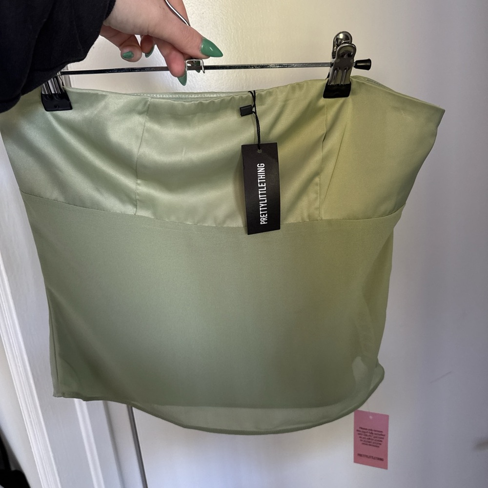 PrettyLittleThing Sage Green Satin Tube top